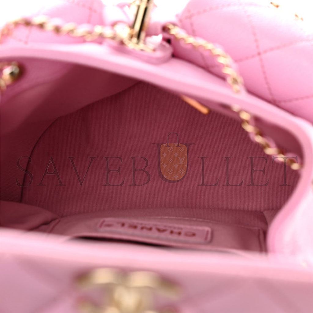 Ch*el small quilted caviar duma pockets drawstring backpack as3787 (17.5*16.5*10cm)